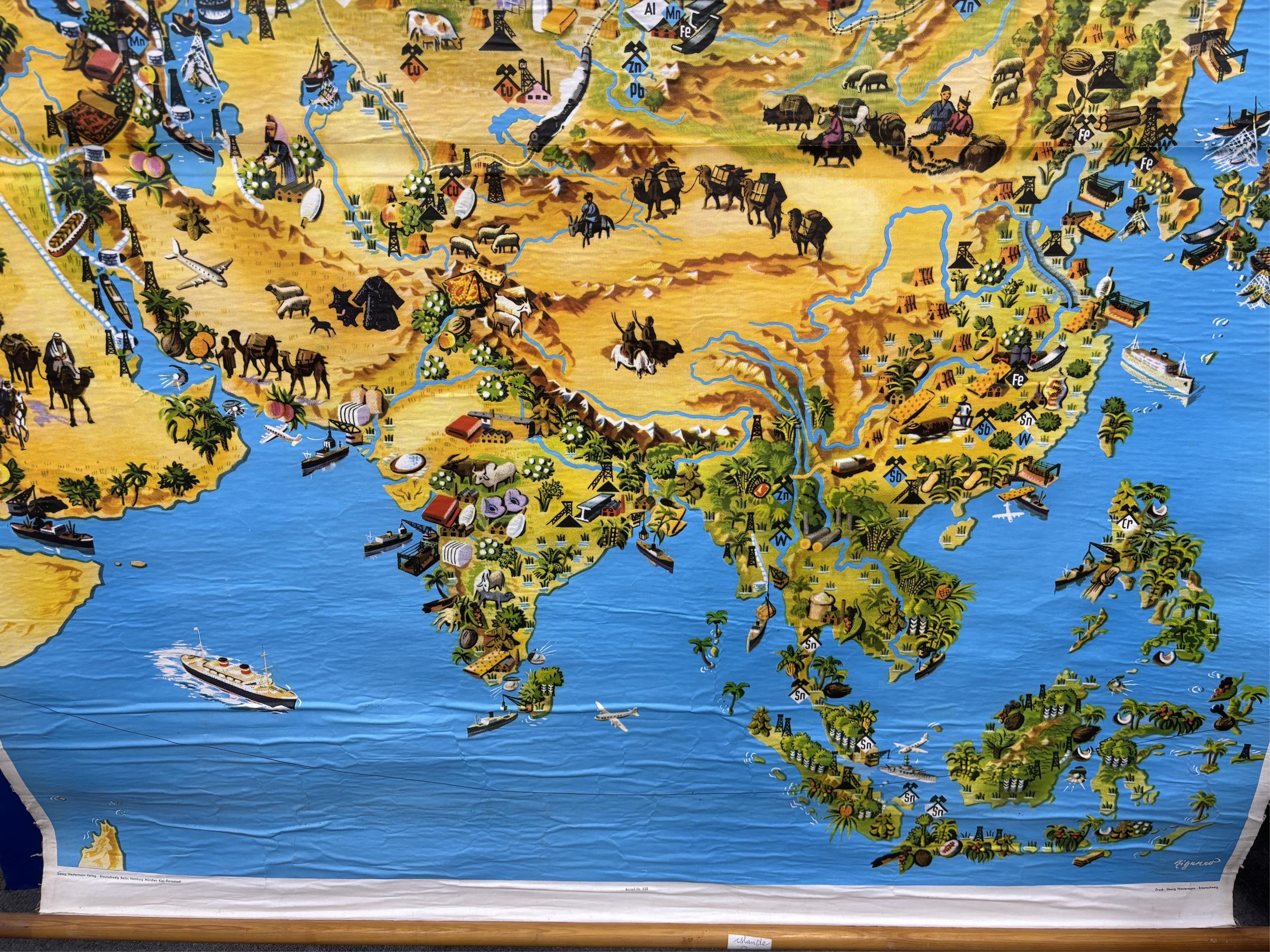 A mid century German educational world map